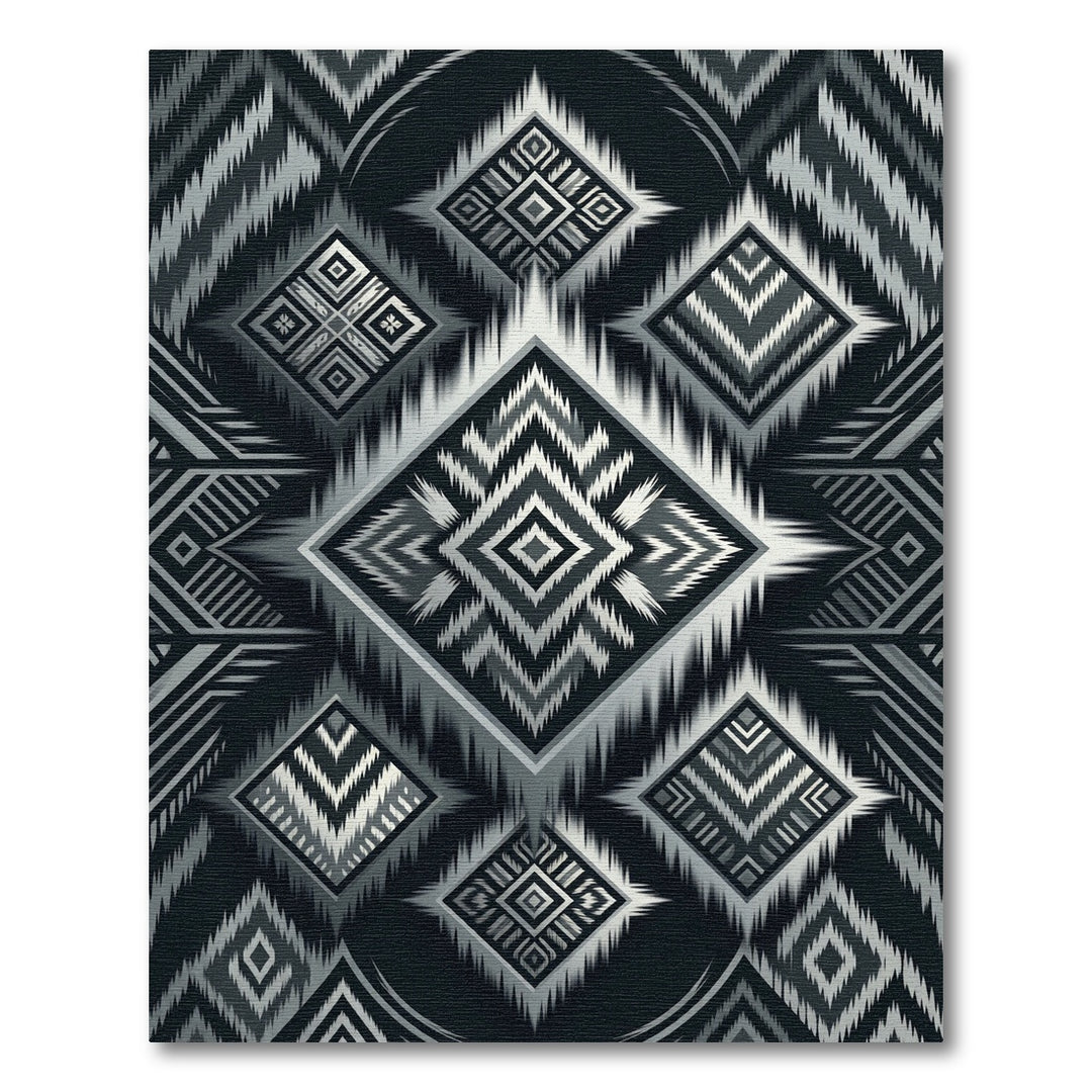 Ethereal Gray Ikat Diamond Rug