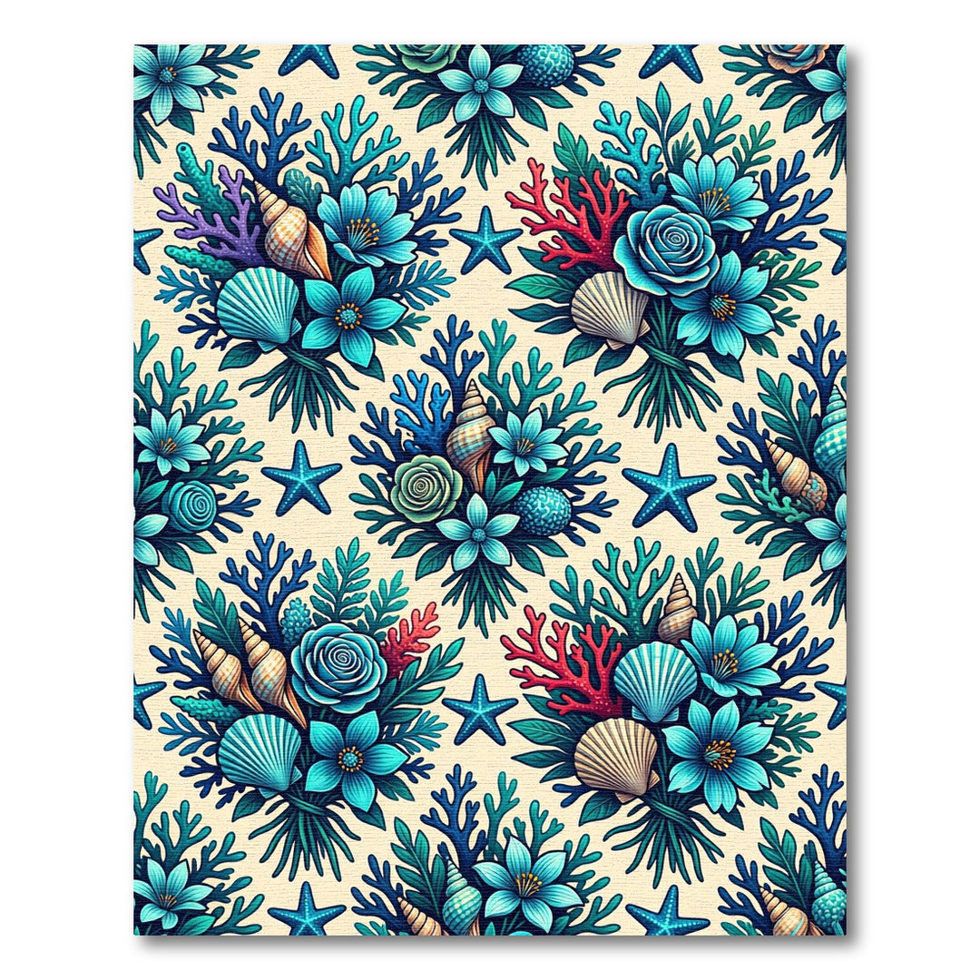 Oceanic Turquoise Coral Seashell Bouquet Rug