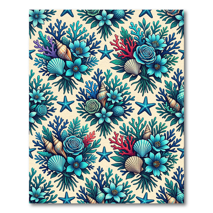 Oceanic Turquoise Coral Seashell Bouquet Rug