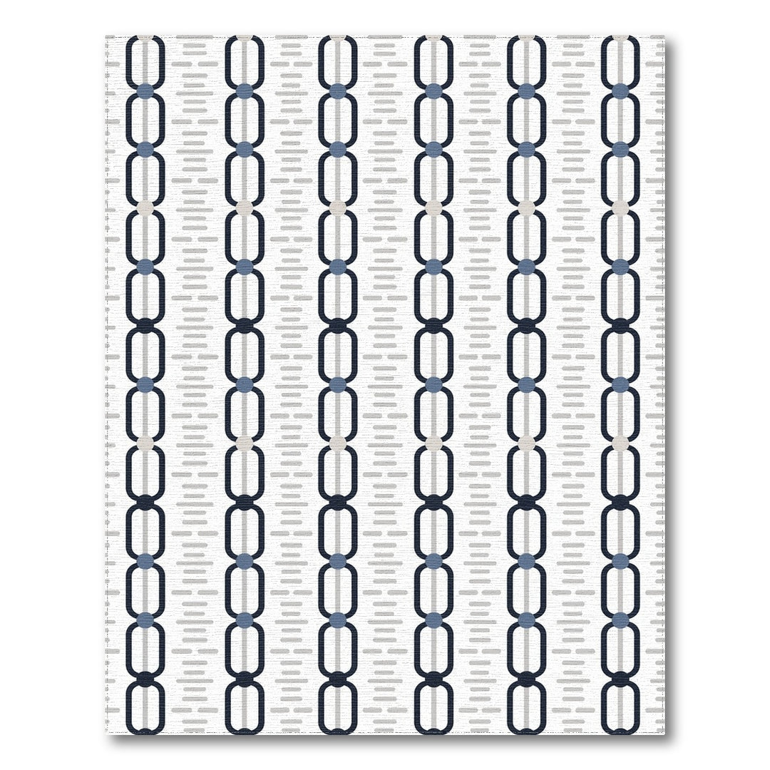 Navy Blue Chain Link Geometric Area Rug