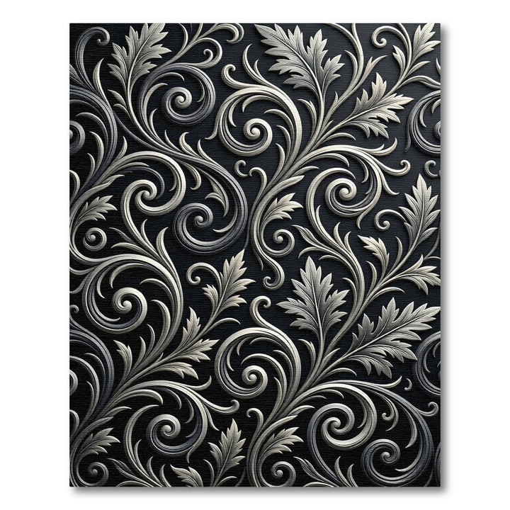 Ornate Silver Leaf Scrollwork Rug