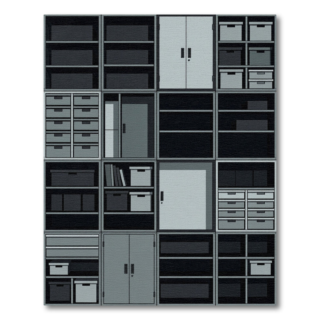 Cool Gray Geometric Storage Shelves Rug
