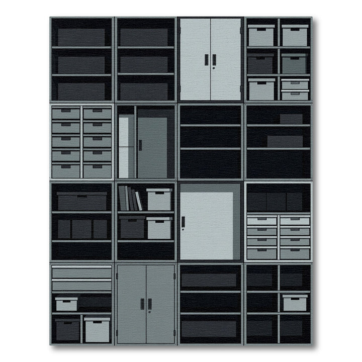 Cool Gray Geometric Storage Shelves Rug