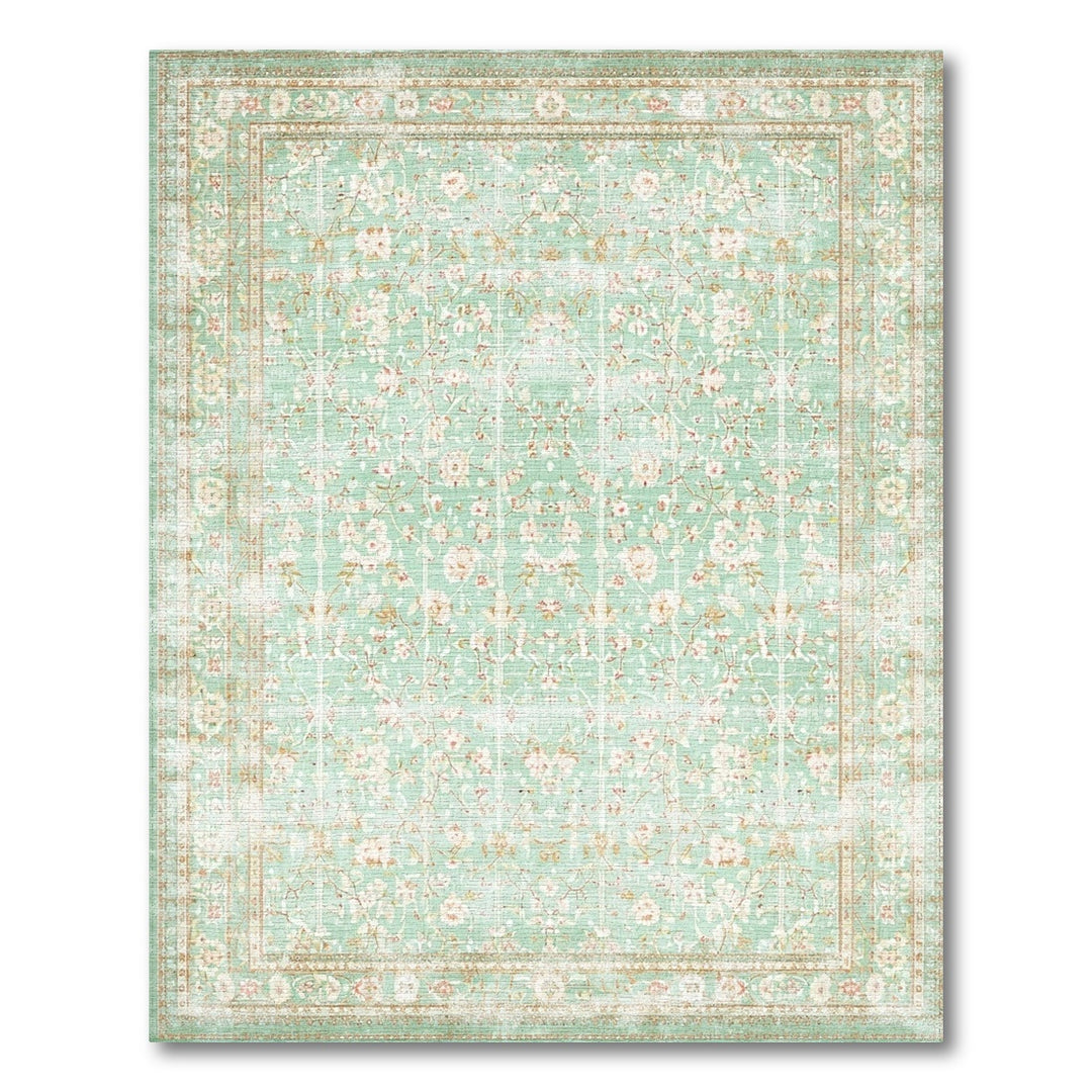 Vintage Teal Floral Distressed Area Rug