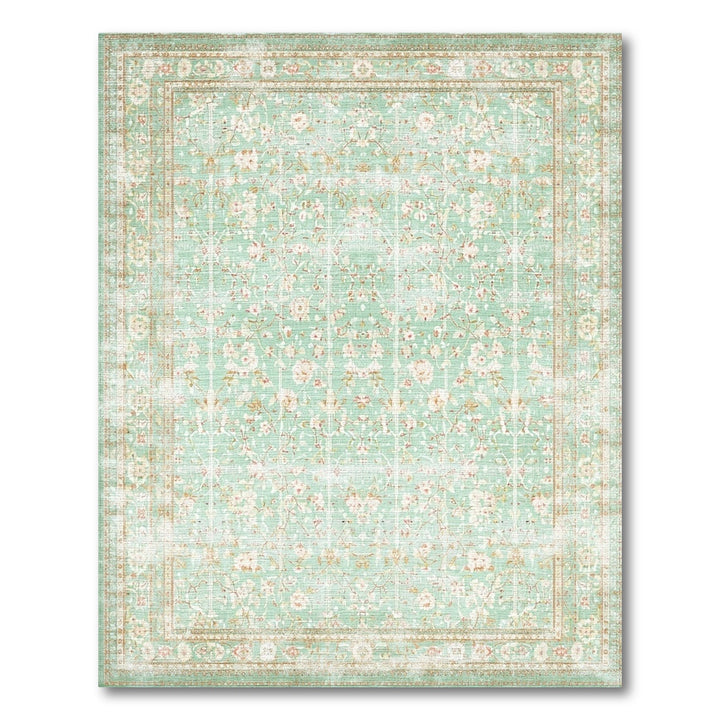 Vintage Teal Floral Distressed Area Rug
