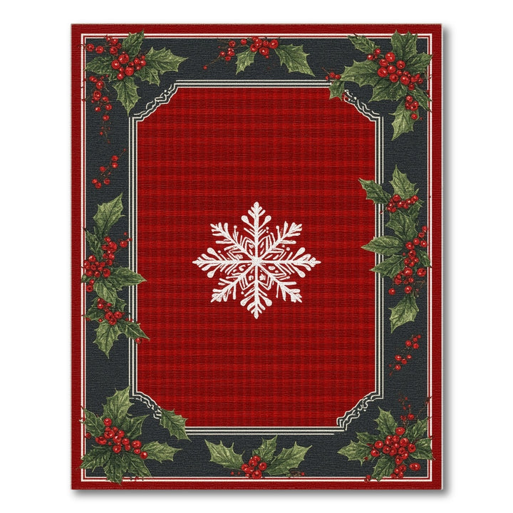 Red Plaid Snowflake Holly Area Rug