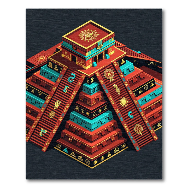 Aztec Sun Pyramid Red Teal Rug