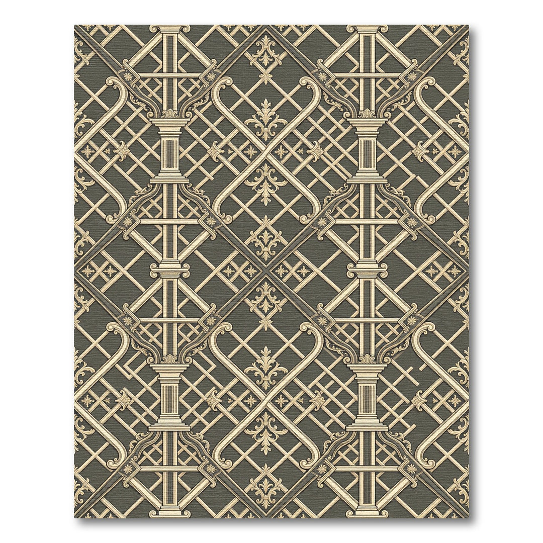 Classical Gold Trellis Lattice Rug