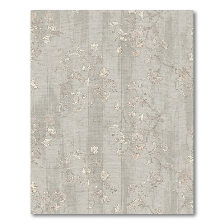 Muted Beige Floral Vine Wood Grain Rug