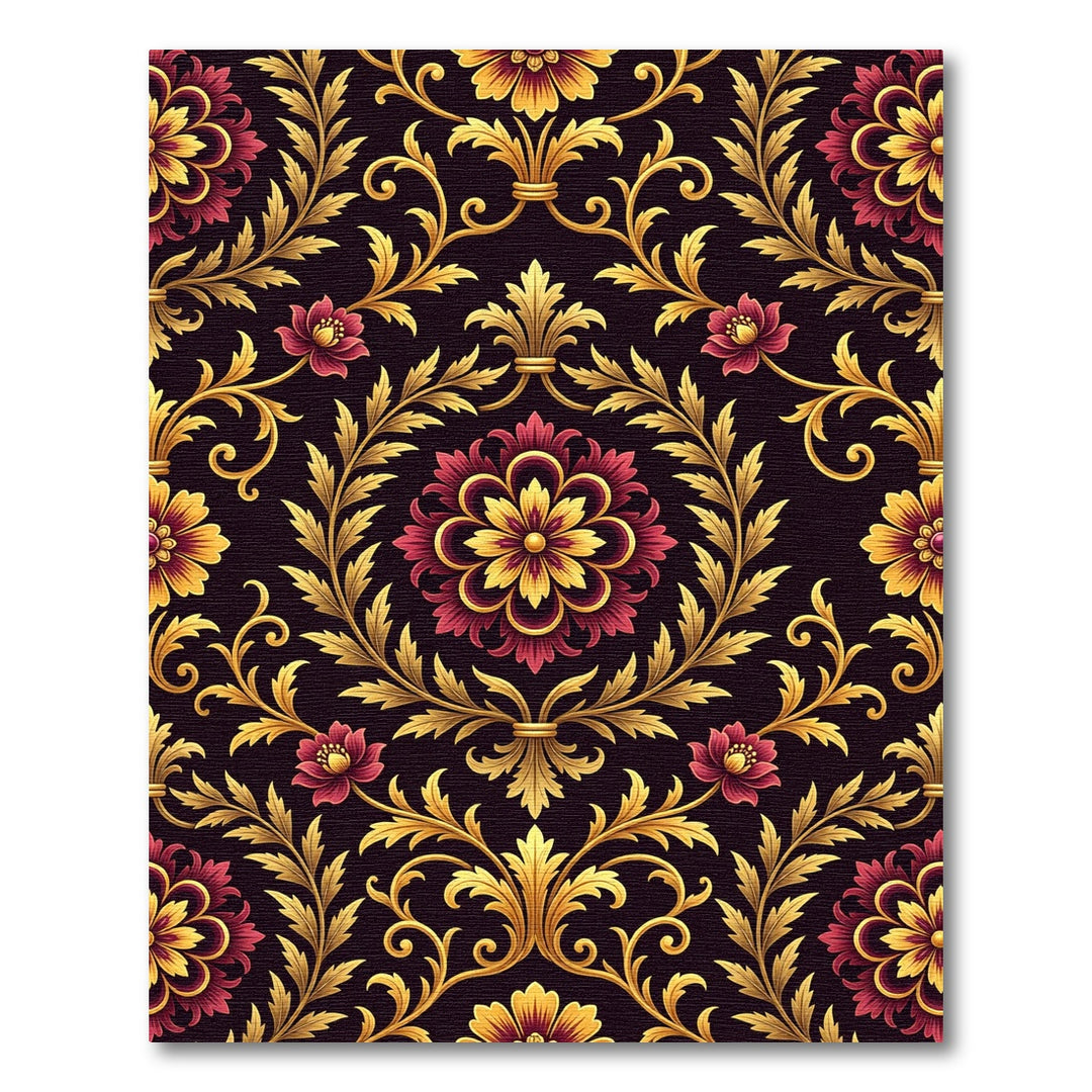Ornate Gold Red Floral Vine Rug