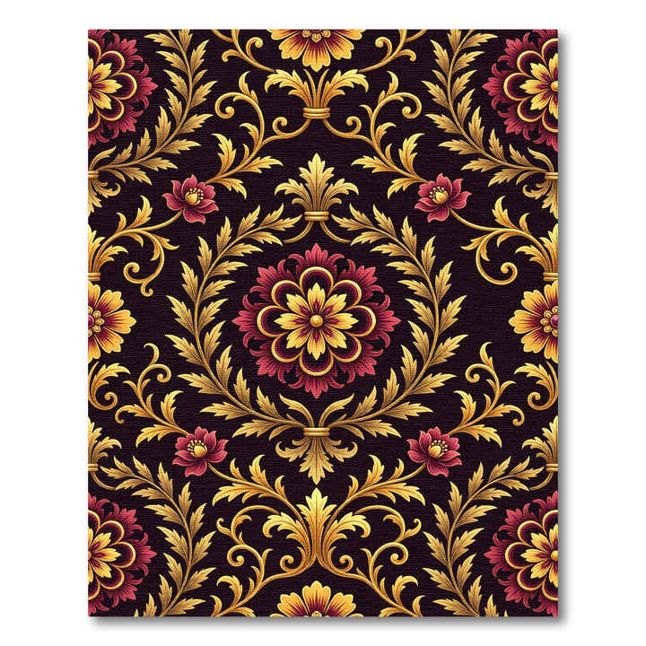 Ornate Gold Red Floral Vine Rug
