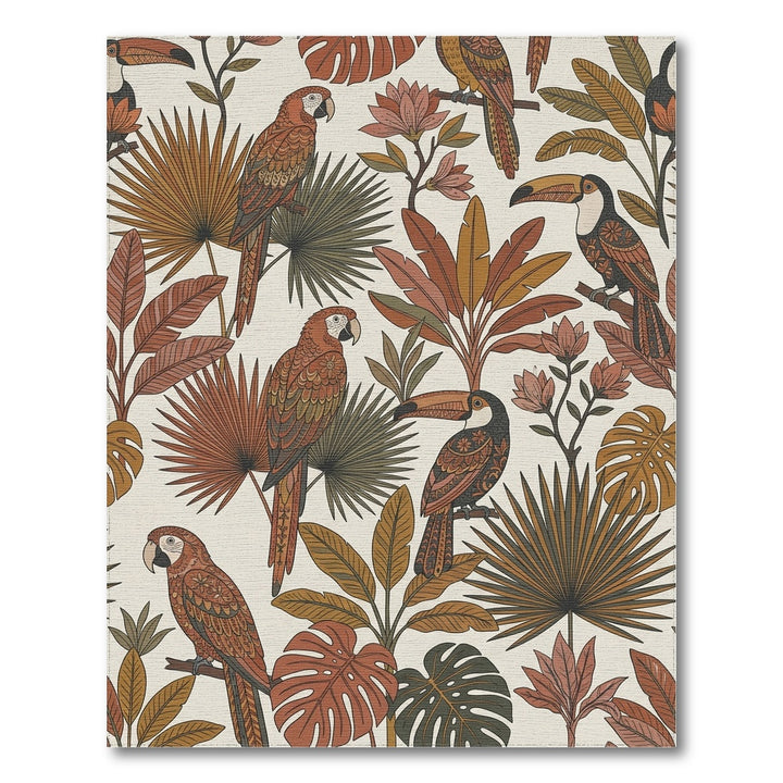 Retro Tropical Parrot Toucan Foliage Rug