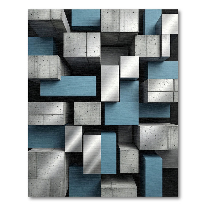 Geometric Concrete Blue Cubes Rug