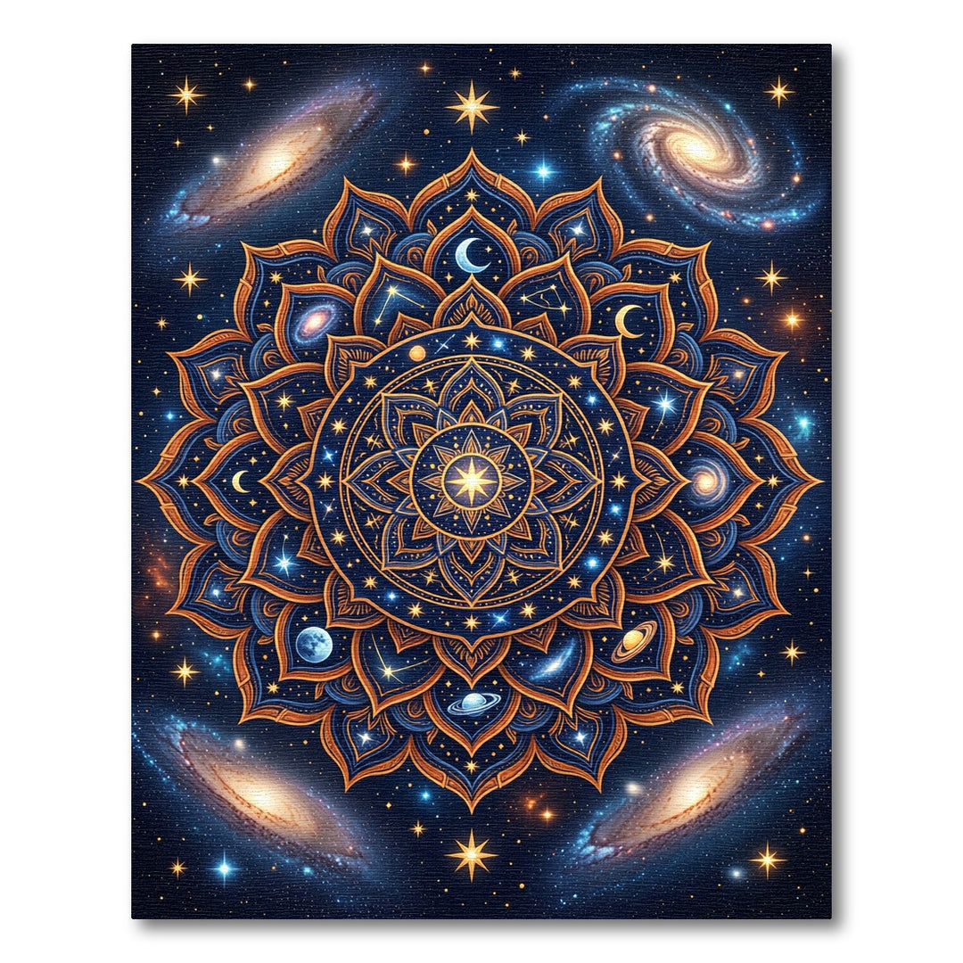 Cosmic Blue Golden Celestial Mandala Rug