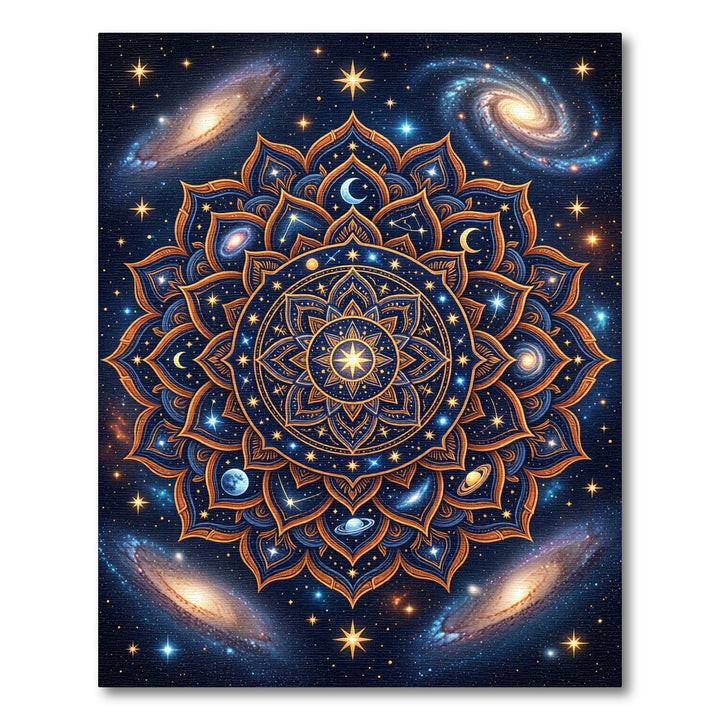 Cosmic Blue Golden Celestial Mandala Rug