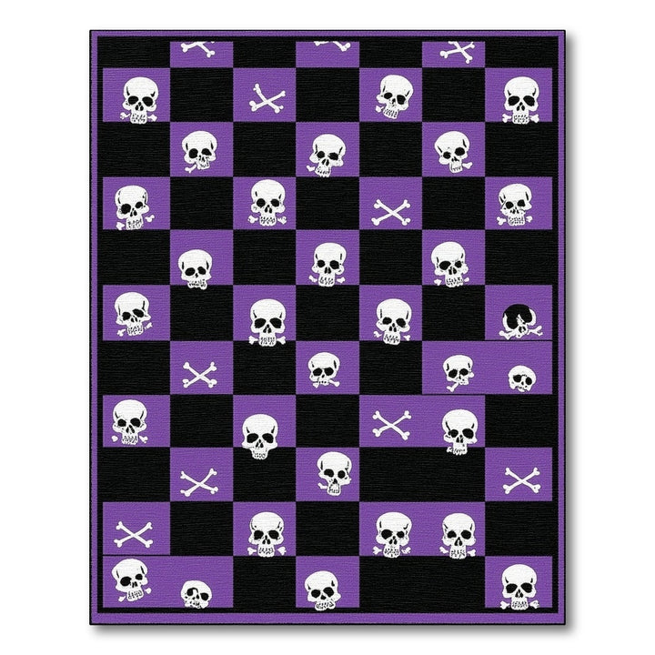 Purple Skull Checkered Washable Area Rug