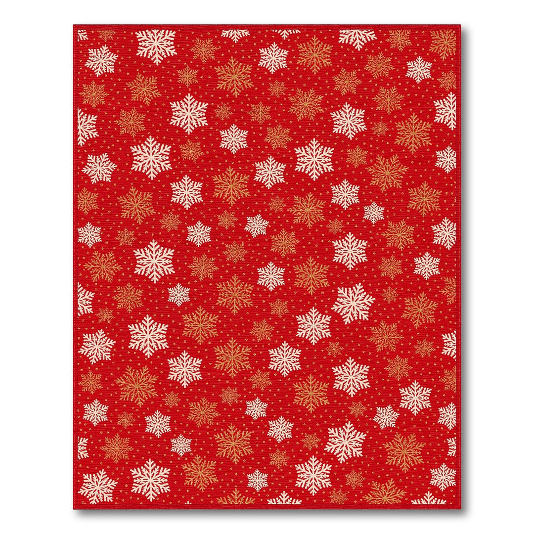Red Snowflake Geometric Area Rug