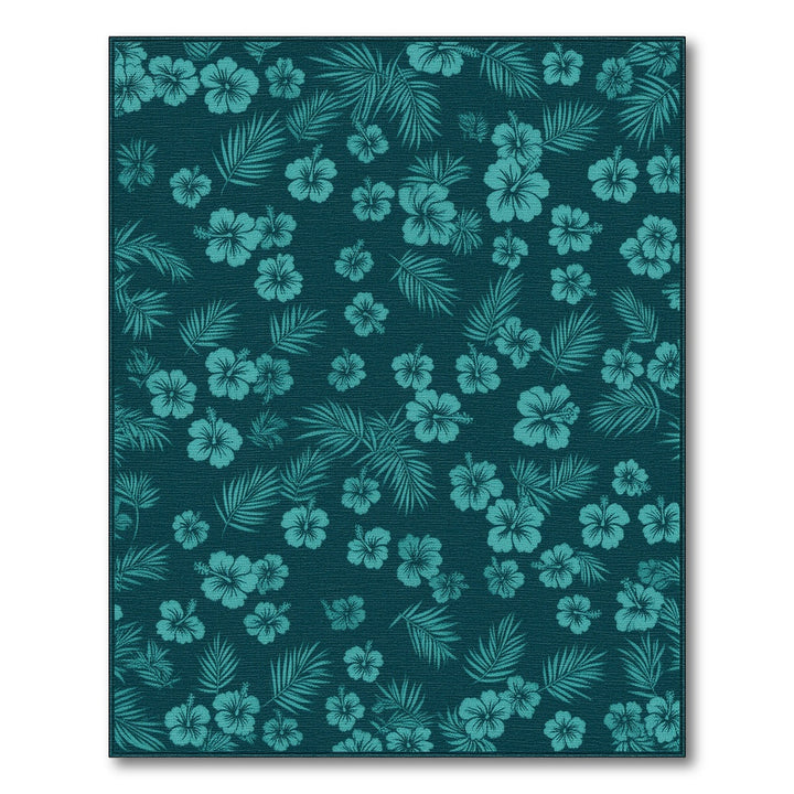 Coastal Teal Hibiscus Area Rug