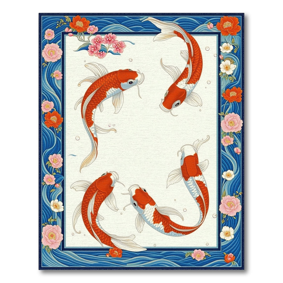 Koi Fish Floral Wave Area Rug
