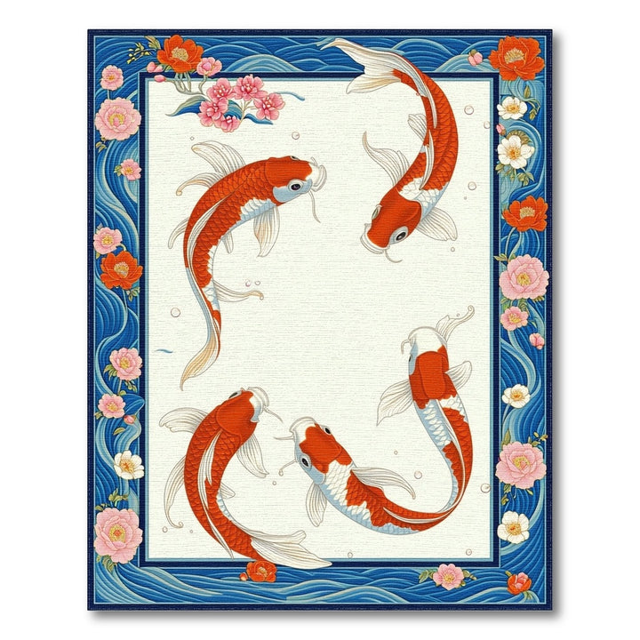Koi Fish Floral Wave Area Rug