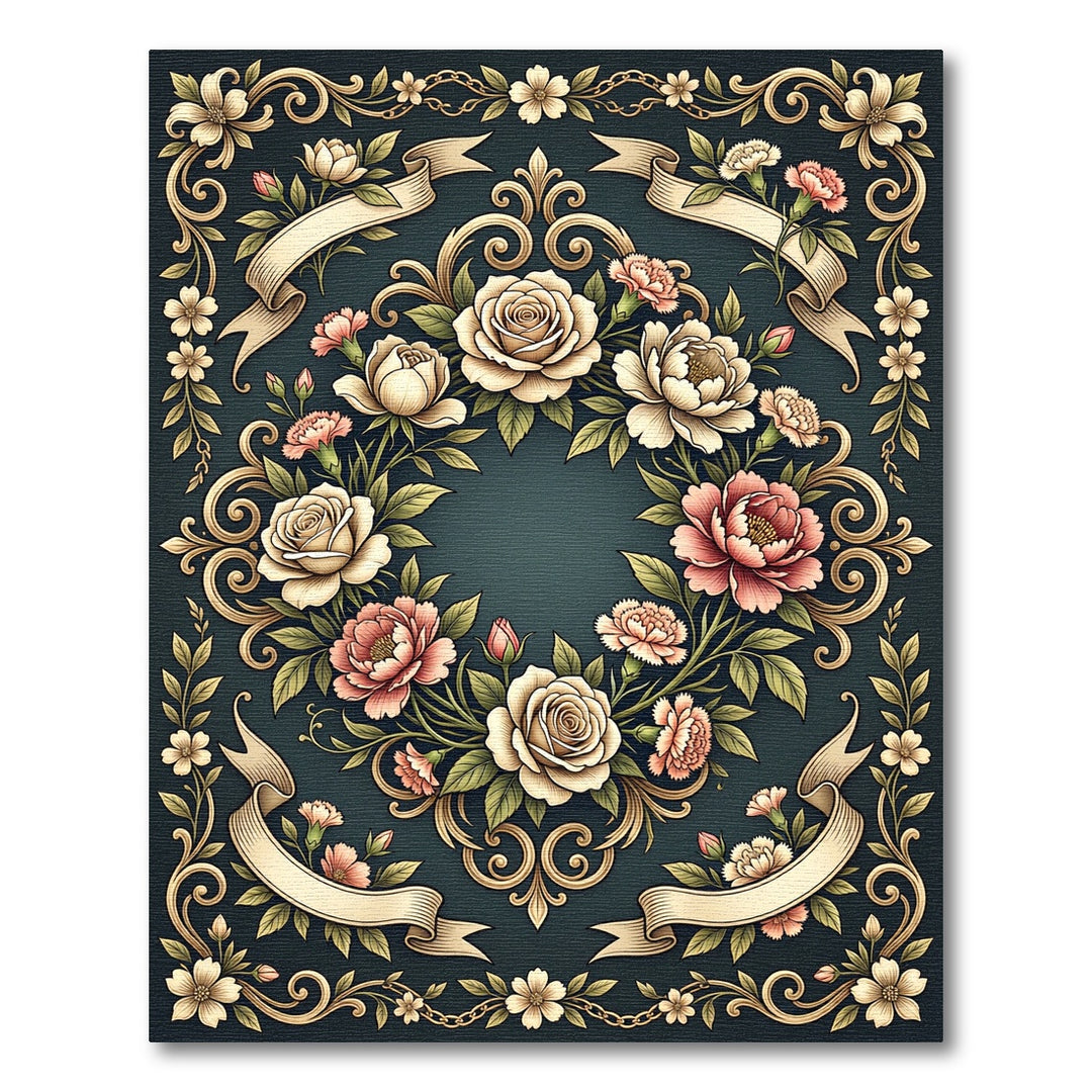 Elegant Ivory Rose Garden Border Rug