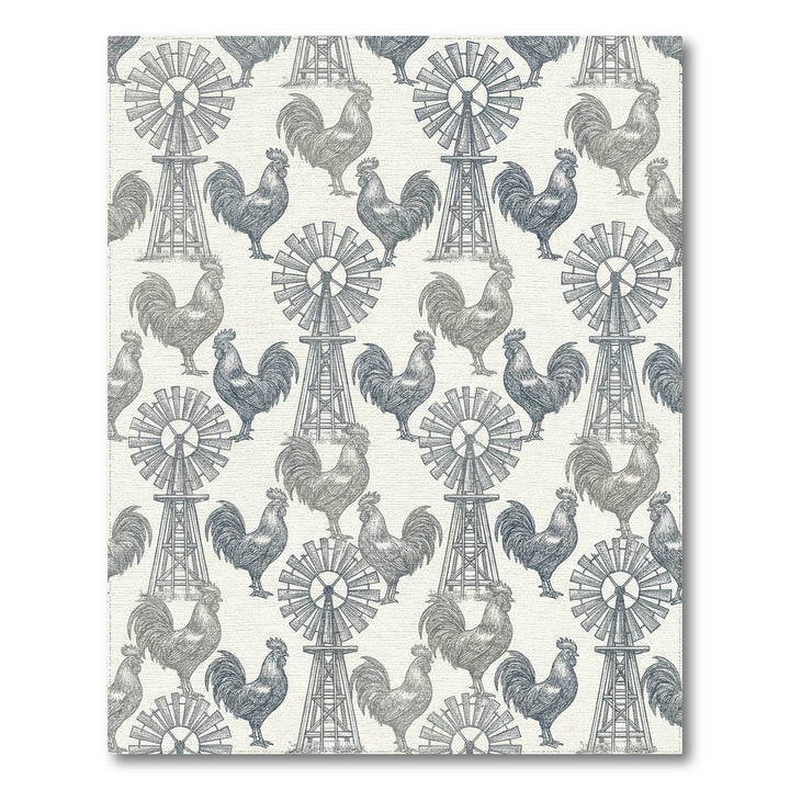 Farmhouse Roosters Windmill Sketch Rug