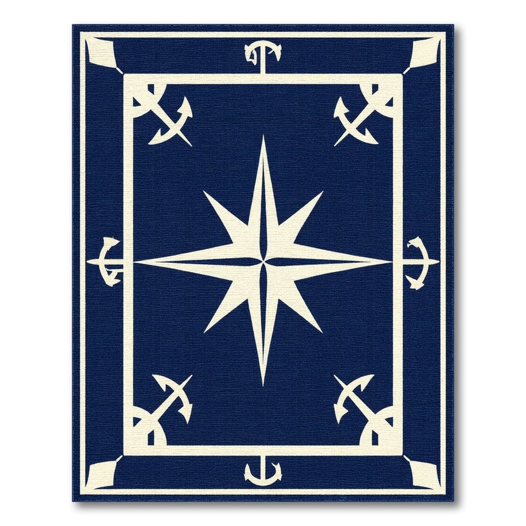 Navy Blue Nautical Compass Anchor Area Rug
