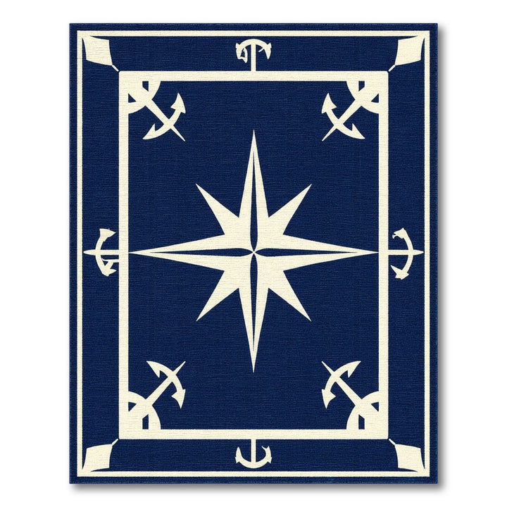 Navy Blue Nautical Compass Anchor Area Rug