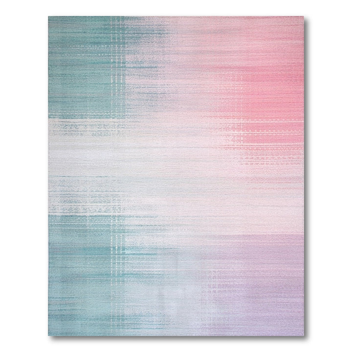 Pastel Teal Pink Plaid Distressed Area Rug
