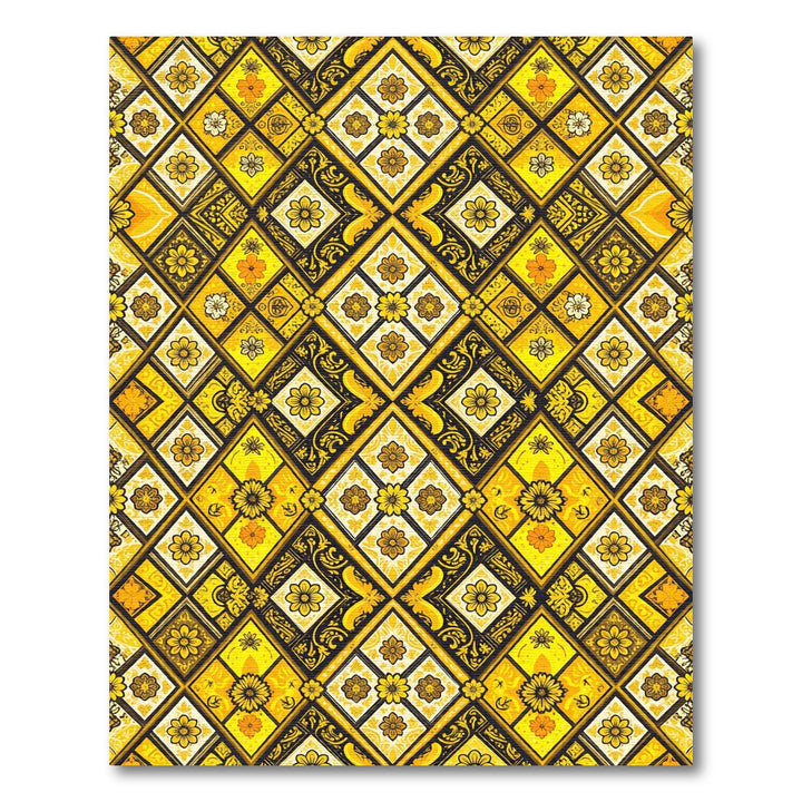 Golden Yellow Floral Diamond Area Rug