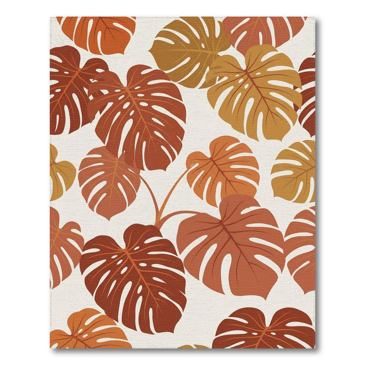 Earthy Monstera Leaf Tropical Weave Rug