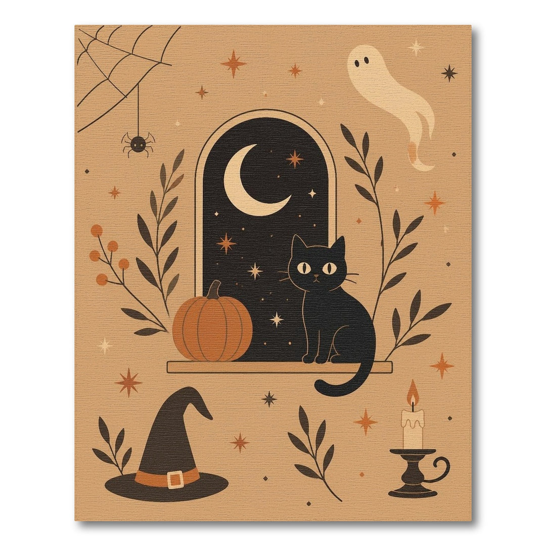 Brown and Tan Halloween Black Cat Pumpkin Area Rug