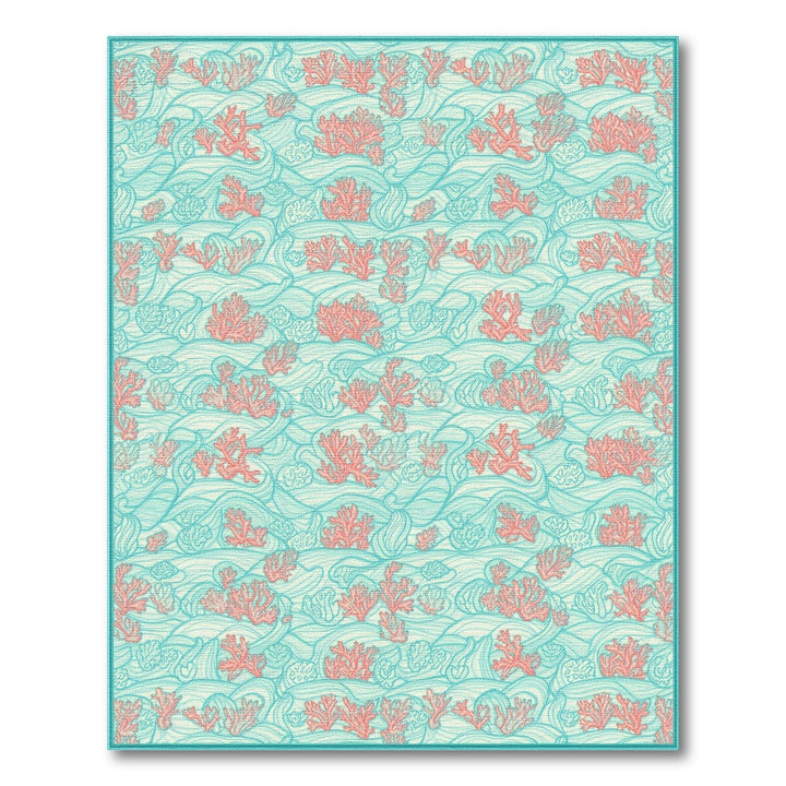 Teal Coral Wave Washable Area Rug