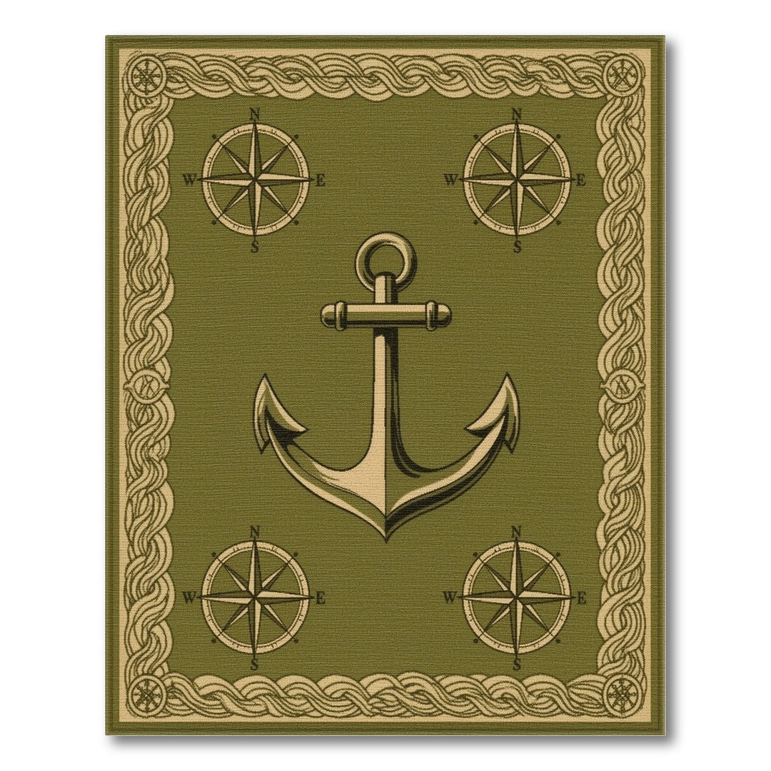 Green Nautical Anchor Area Rug
