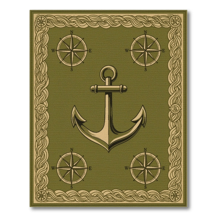 Green Nautical Anchor Area Rug