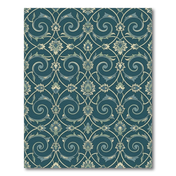 Deep Teal Floral Scrollwork Medallion Rug
