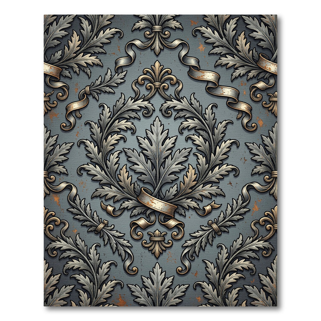 Antique Silver Leaf Scroll Rug
