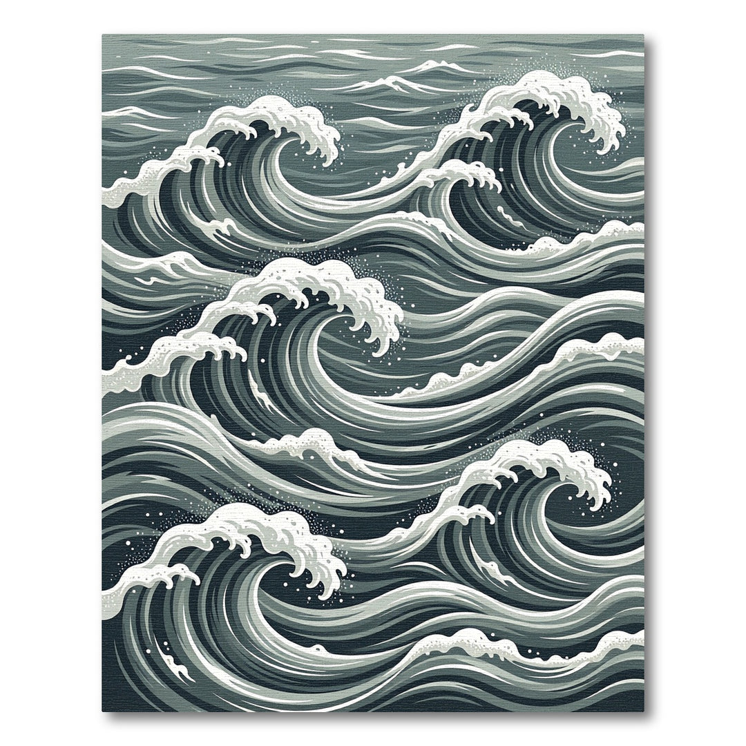 Dynamic Gray Swirling Ocean Waves Rug