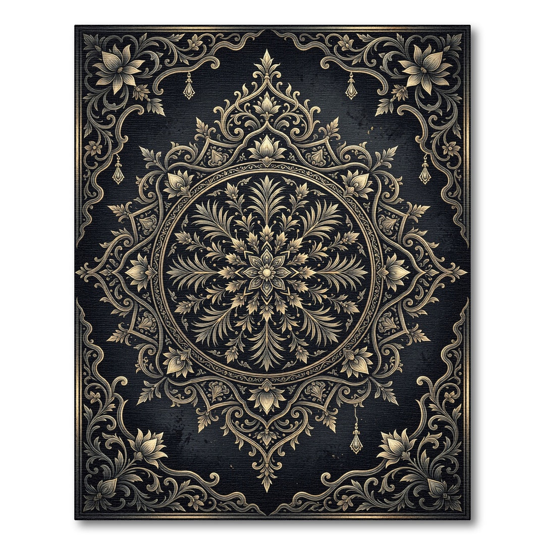Luxurious Golden Botanical Mandala Rug