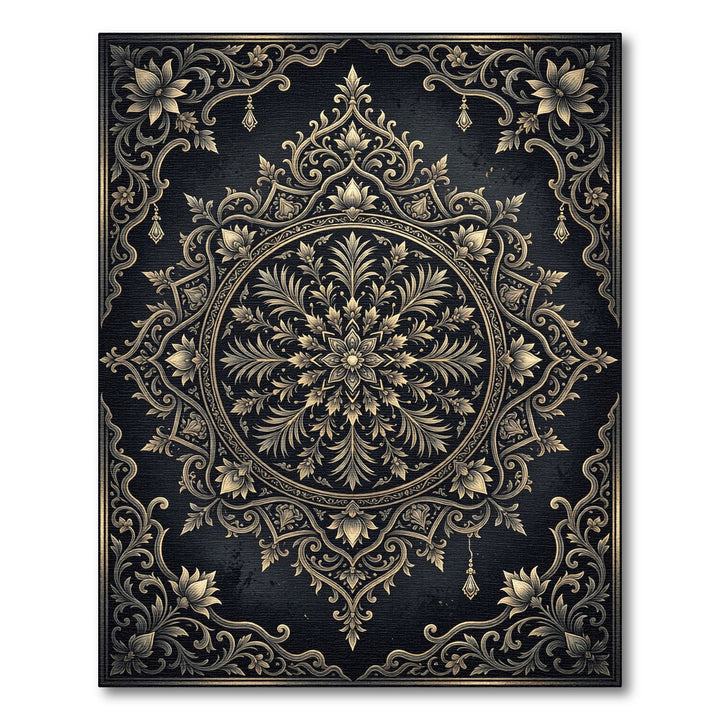 Luxurious Golden Botanical Mandala Rug