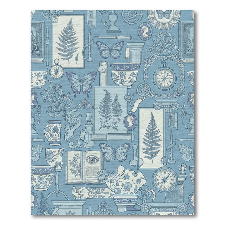 Antique Blue Botanical Butterfly Collage Rug