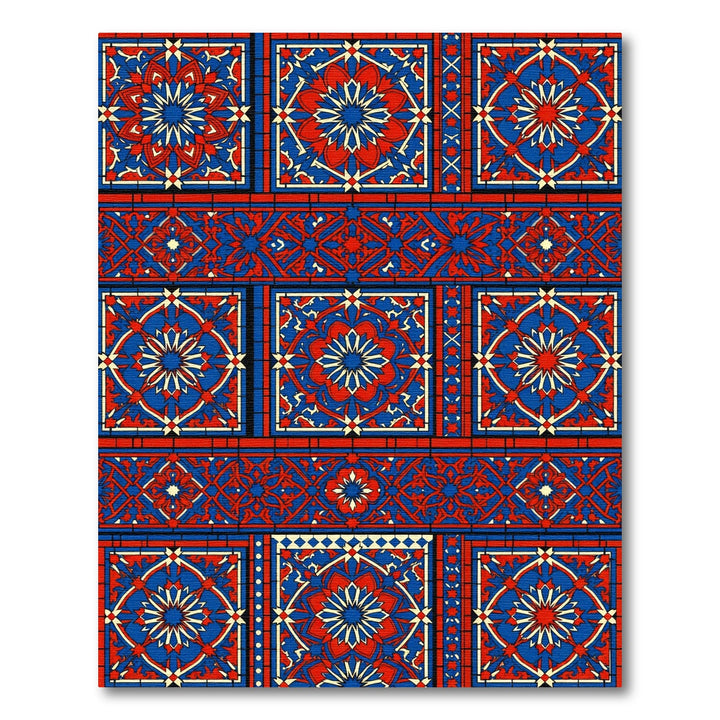 Bold Red Blue Geometric Medallion Runner Rug