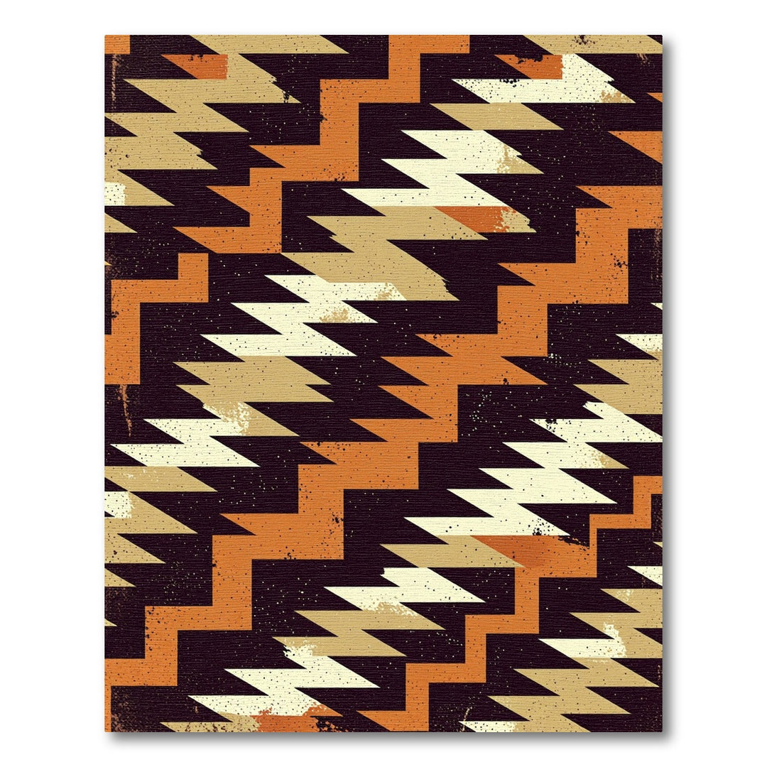 Orange Cream Geometric Navajo Rug