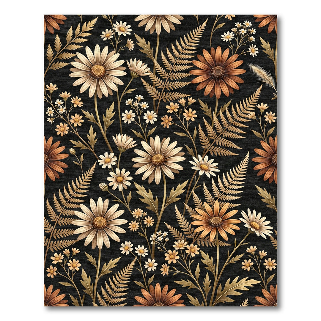 Brown Daisy Fern Botanical Black Rug