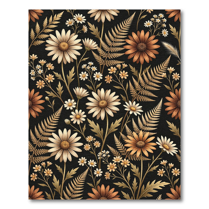 Brown Daisy Fern Botanical Black Rug