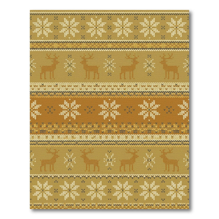 Golden Ochre Reindeer Snowflake Knit Rug