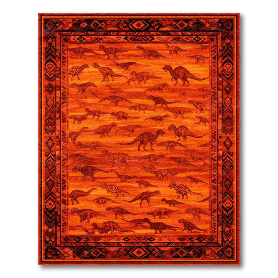 Kids Cartoon Orange Dinosaur Kids Area Rug