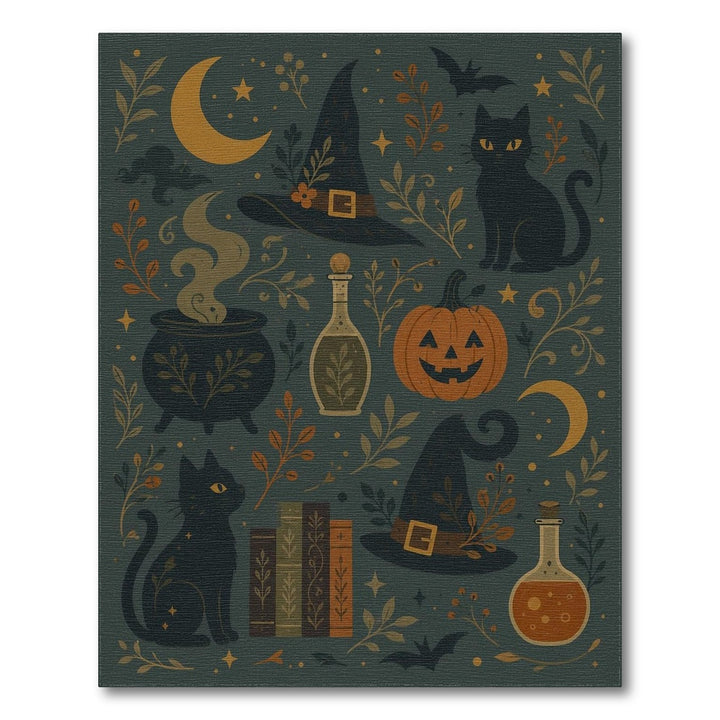 Magical Halloween Witch Cat Area Rug