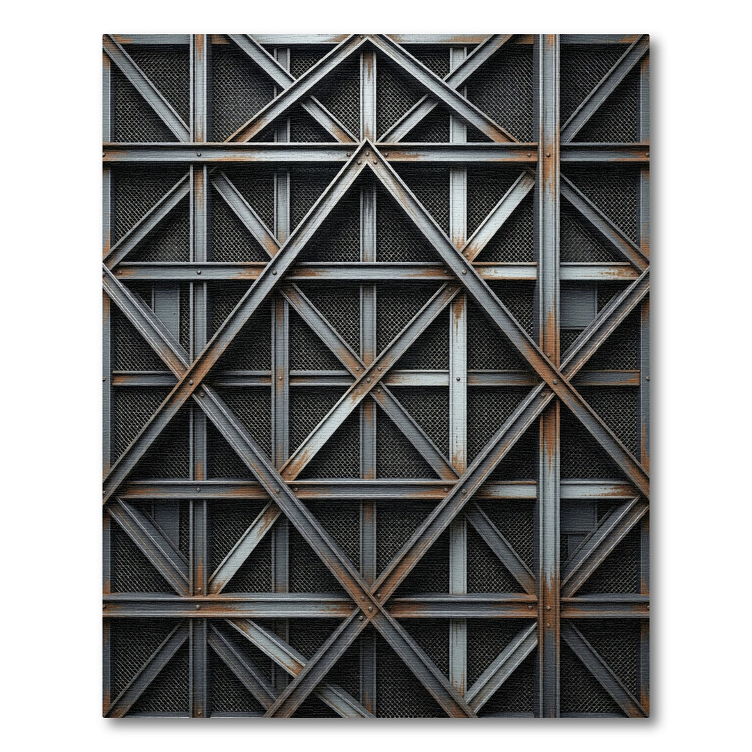 Industrial Geometric Metal Grid Rug