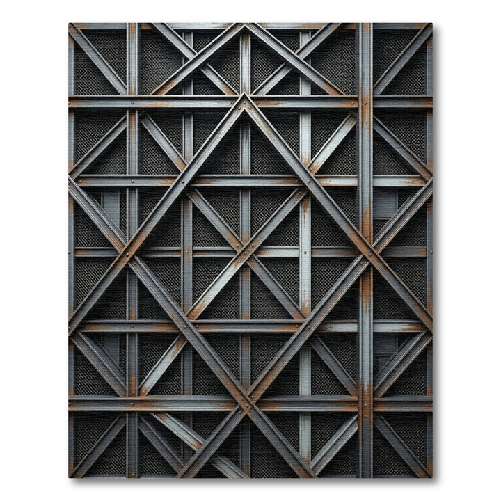 Industrial Geometric Metal Grid Rug